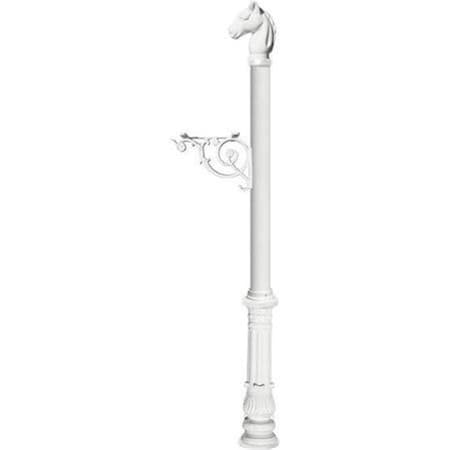 Lewiston E1 Economy Mailbox System with Ornate Base & Horsehead Finial, White LPST-701-E1-WHT